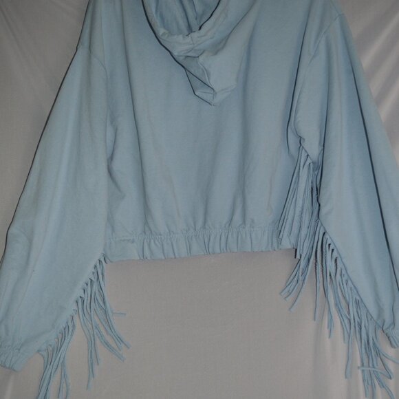 Boho hoodie crop women with fringe new blue size med - Picture 2 of 3